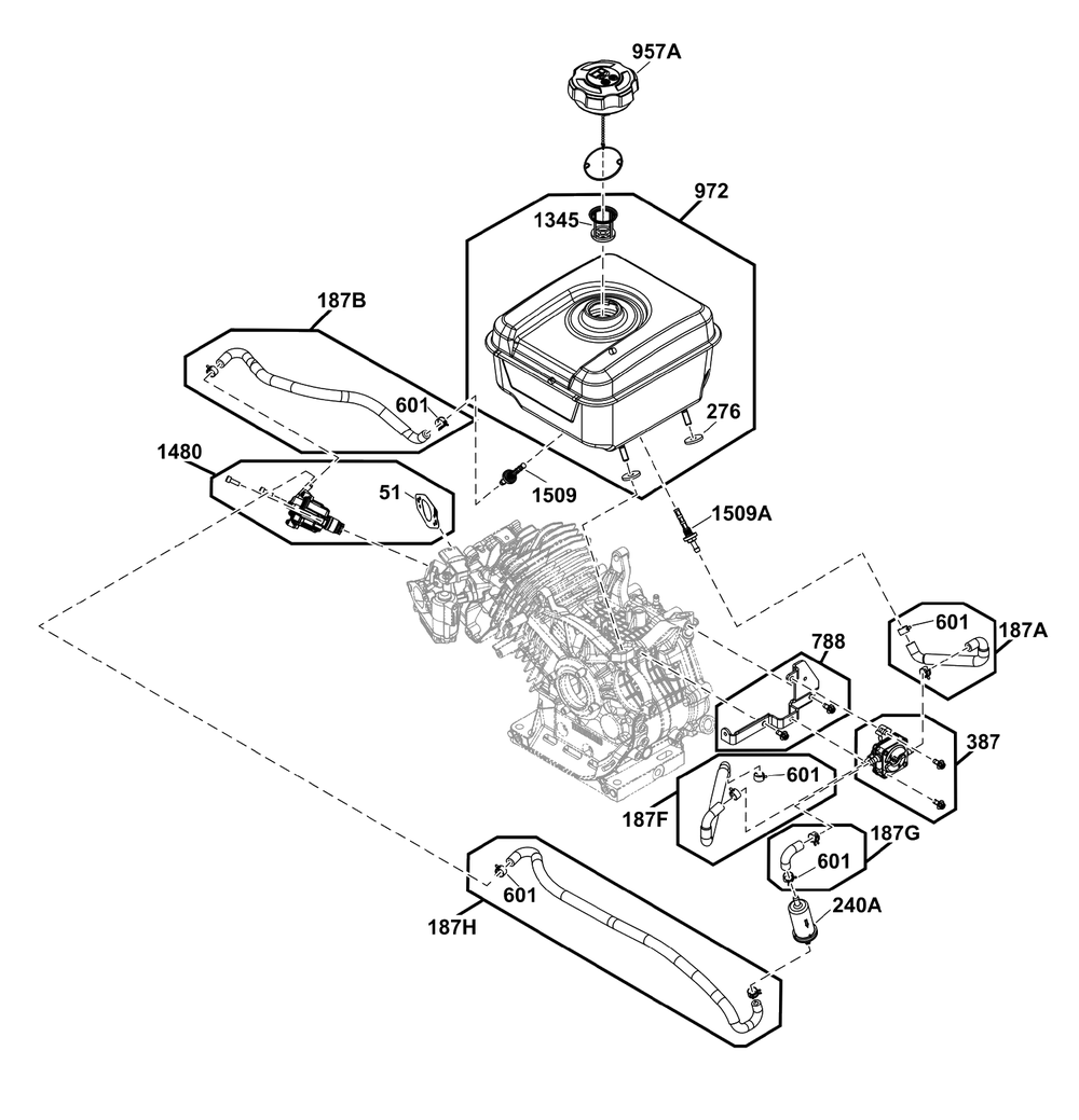 Fuel Supply Group Diagram and Parts List for 25E337-0034-F1  Briggs and Stratton Engine